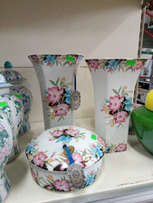 Set 3 pezzi Limoges Porcellana 2 Vasi E Ciotola Fiorito Set 3pz Vintage