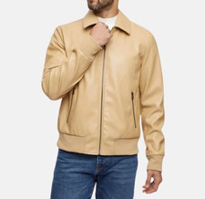 Bomber da uomo in pelle beige