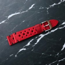 20 mm handmade RED Ferrari Leather watch Strap Rallye for vintage Speedmaster