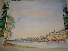 SCUOLA FRANCESE ITALIANA XX DISEGNO ACQUERELLO PAESAGGIO MARINO MEDITERRANEO ...