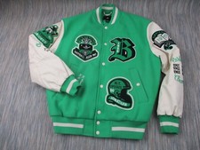 Giacca H&M Varsity uomo piccola verde New York retrò logo bottoni a pressione baseball