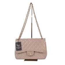 Borsa CHANEL Classic 11.12 Double Flap beige oro chiaro in pelle di agnello N...