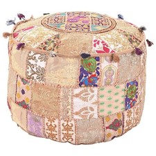 Copripouf ottomano patchwork cotone beige indiano 18" decorazione casa copricuscini AU
