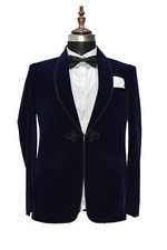 Giacca Smoking Blu Navy Da Uomo Designer Per Matrimonio Festa Blazer Cappotto