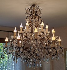 LAMPADARIO A GOCCE dei primi del '900 in ottone bronzato, 18 luci. Ottimo stato