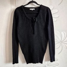 Maglione Le Grand Comptoir 100% Cashmere Nero con Collo a Cravatta, Pullover Taglia S