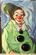 WILLIAM NUZZO OLIO SU TAVOLA PAGLIACCIO QUADRO CON  AUTENTICA CLOW CIRCO OIL 