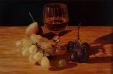 Still life painting uva e bicchiere come Caravaggio "Il Tavolo di Bacco"