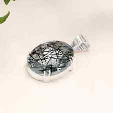 Stupefacente Nero Rutilato Gemma 925 Argento Sterling Fatto a Mano Ciondolo S-43