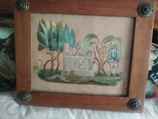 Quadro ricamo su seta antico