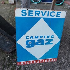 Insegna Vintage Service Camping gaz Gas Pubblicitaria Metallo Anni 60 Bifacciale