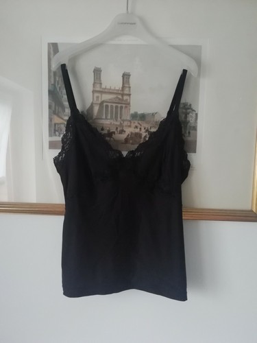 Top nero microfibra pizzo - top,