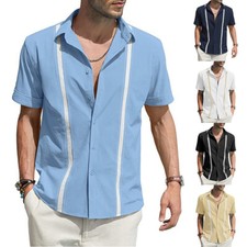 Camicia Guayabera uomo spiaggia cubana casual manica corta abbottonata spiaggia abito te ∂
