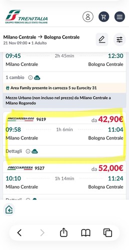 Biglietto treno milano - treno,