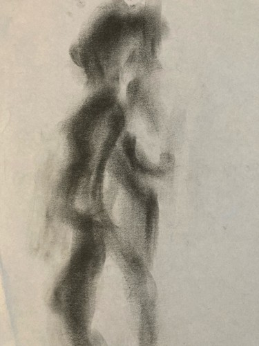 Disegno nudo carboncino - carboncino, su