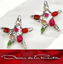 ORECCHINI STELLA MARINA OSCAR de la RENTA cm.4,5 GEMME VARIE, ORO BIANCO BRUSHED