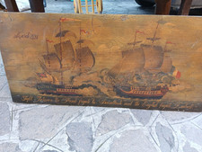 PANNELLO LEGNO ANTICO RILACCATO PRIMI '900 - BATTAGLIA NAVALE TRA 2 VELIERI