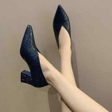 Scarpe da donna vintage a punta tacco spesso decolte tacco alto festa scarpe calzature