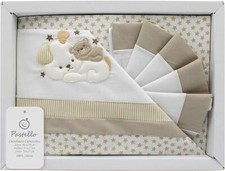 PASTELLO - COMPLETO LENZUOLA CARROZZINA NEONATO RICAMATO COTONE CAGNOLINO BEIGE