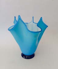 ♥ VASO IN VETRO DI MURANO FAZZOLETTO TURCHESE VINTAGE DESIGN NASON FIRMATO