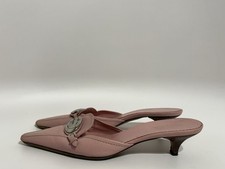 Tacchi a mulo vintage Prada in pelle rosa con logo 38