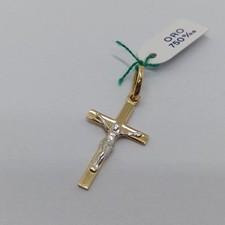 CIONDOLO CROCIFISSO- CROCE SACRA ORO GIALLO E BIANCO 18KT 750 1,2 GRAMMI (8013)