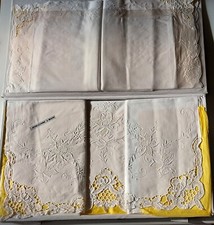 LENZUOLO MATRIMONIALE + 2 FEDERE IN PURO LINO CON RICAMO A MANO - CON SCATOLA