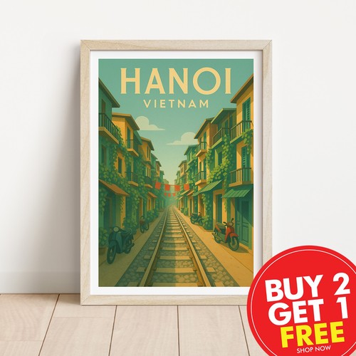Stampa retrò viaggio hanoi - retrò,