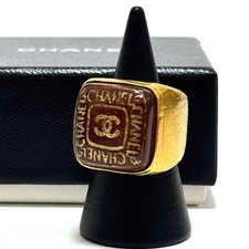 Anello CHANEL CC COCO Mark Logos Gold Colorstone Vintage Autentico GIAPPONE