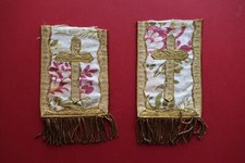 Paramenti Sacri 2 Frammenti Antichi Stoffa Ricamata Liturgia Stola? '700