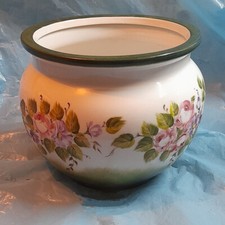 Antico caspò vaso portavaso centrotavola in ceramica rose viola dipinte a mano