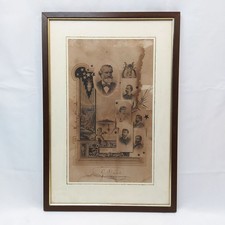 Stampa ritratto di Giuseppe Verdi formato 38x56 cm con autografo in calce