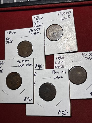 Indian cent lot all 1866 - indian, (5)