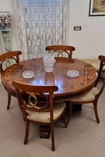 Tavolo "Luigi Filippo" Rotondo Allungabile Stile Maggiolini Con 4 Sedie 