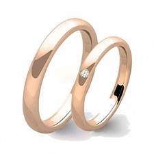 Coppia di fedi in oro rosa 9 carati con diamante. Fedi nuziali economiche 