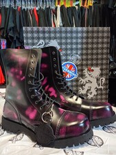 Anfibi 10 Fori punta acciaio Nevermind vera pelle Nero Viola suola carrarmato 