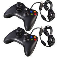 2 X CONTROLLER JOYSTICK XBOX 360 JOYPAD COMPATIBILE PC CAVO USB BIANCO NERO FILO
