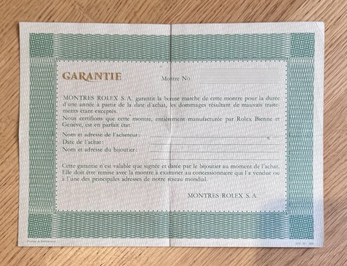 Rolex certificate blank - rolex,