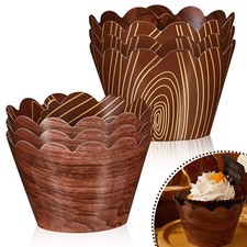 60 Pezzi Involucri per Cupcake Grana Legno per Animali del Bosco Baby Shower Marrone 