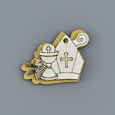 12X CRESIMA COMUNIONE in legno doppio Bianco Oro glitter con Calamita 0Y1A