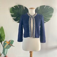 Cardigan Naf Naf in lana blu, dettagli in paillettes e filo metallizzato, tg. L