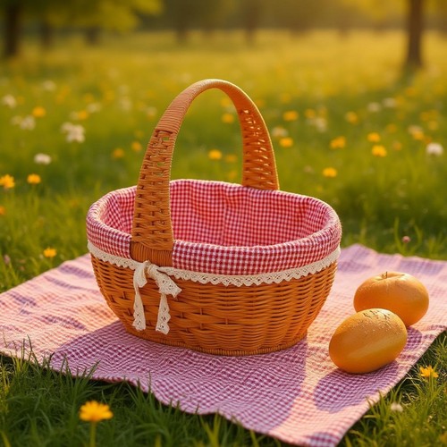 Cesto vimini fodera gingham - vimini,