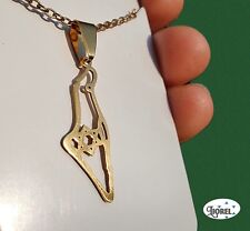 Collana mappa Terra d'Israele ebraica sacra Bibbia Magen David tono oro