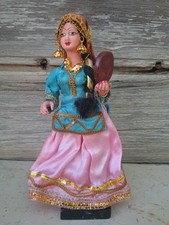 21cm bambola Doll Vintage Statuetta Indiana collezione Porcellana Base Legno 
