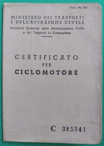 Certificato per ciclomotore - certificato,