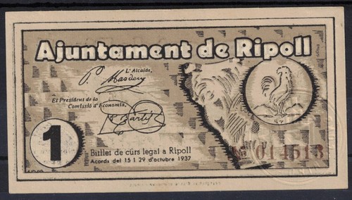 Billete ripoll peseta 1937 - ripoll, 1