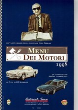 MENU' DEI MOTORI RISTORANTE LAURO 1998 FERRARI LAMBORGHINI MASERATI STANGUELLINI