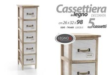 MOBILE CASSETTIERA 5 CASSETTI HOME IN LEGNO BICOLORE 26*32*98 CM EDT-793455