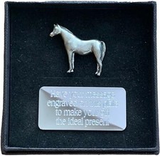 Personalised Gift Box & Hand Made Pewter Equestrian Arab Horse Pin Badge