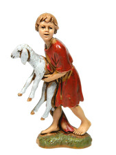 Pastore Ragazzo con Pecora in Mano Landi Moranduzzo Cm 10 - Pastori Presepe